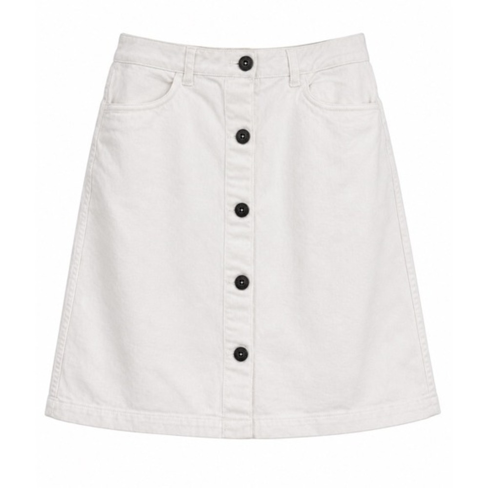 Brooks Brothers Red Fleece White Denim Mini Skirt Size 6 Button Front Stretch